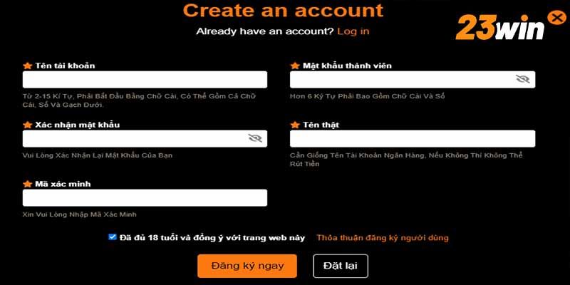 Đăng ký tài khoản chơi 23Win qua máy tính rất nhanh gọn